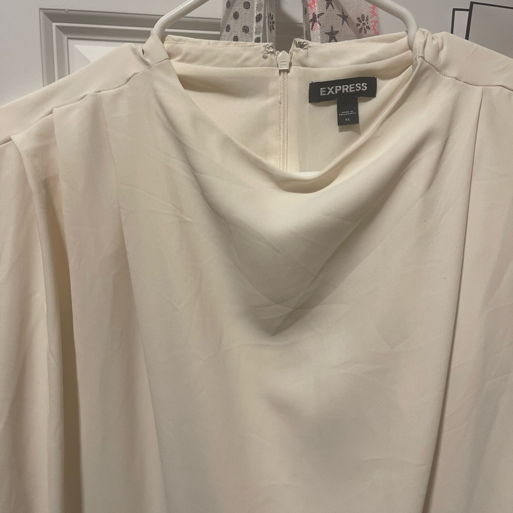 Express cream midi dress draped front short sleeved zip back xl